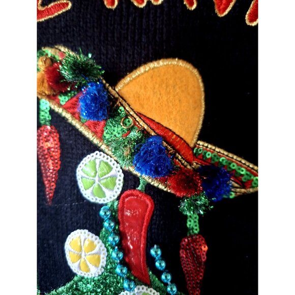 Feliz Navidad Christmas Ugly Sweater With Embellishments & Bell Sleeves - Picture 7 of 16